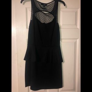 Black Peplum Cocktail Dress, Mesh Shoulder